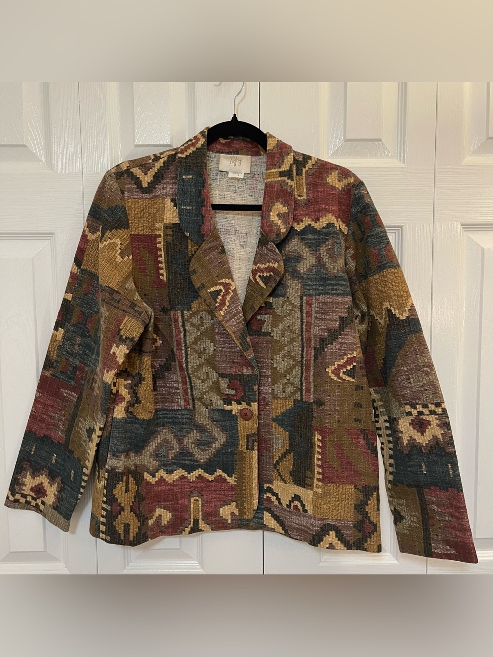 VTG Multicolor Geometric Western Artistic Blazer — Mustard, Rust, Olive, Slate